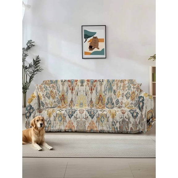 Farmhouse Morocco Couch Cover, Boho Abstract Shabby Texture Art Sofa Cover Blanket for Loveseat Couches,Sectional Sofa Slipcover Furniture Protector for Living Room Bedroom 71''x118''