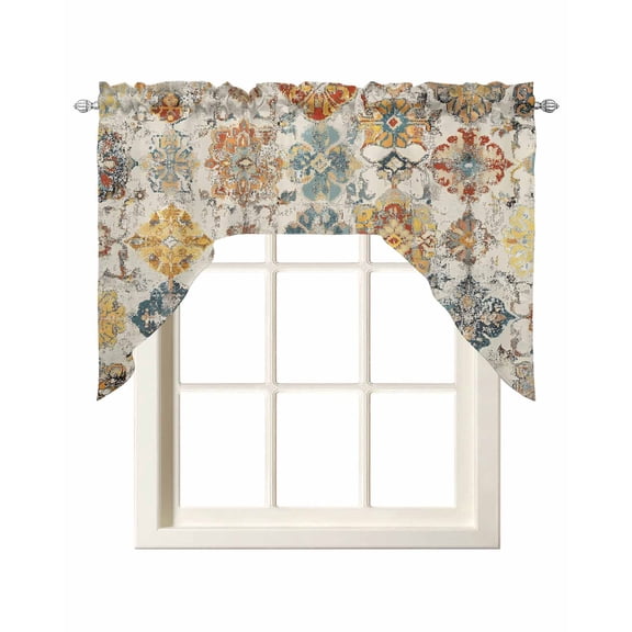 Farmhouse Morocco Kitchen Swag Valance for Window, Rod Pocket Short Kitchen Curtains 36 Inch Length, Boho Abstract Shabby Texture Art Swag Topper Small Window Treatment for Cafe Bathroom Bedroom