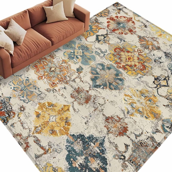 Farmhouse Morocco Large Area Rugs for Bedroom Living Room, Soft Non Slip Carpet Bedside Rug, Boho Abstract Shabby Texture Art Rectangular Floor Cover Kitchen Accent Rug 5'x8' for Dining Room/Office