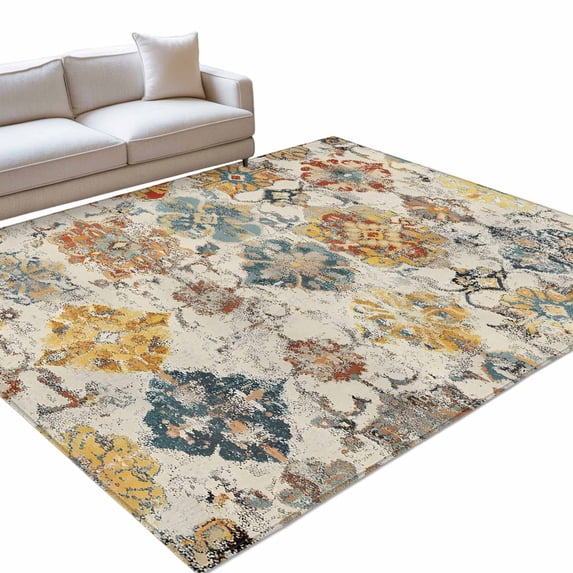 Farmhouse Morocco Washable Rug 4x6 Area Rug for Living Room Bedroom Non Slip Indoor Floor Rectangle Carpet Soft Low Pile Large Boho Abstract Shabby Texture Art Entryway Rugs for Dining Room Office