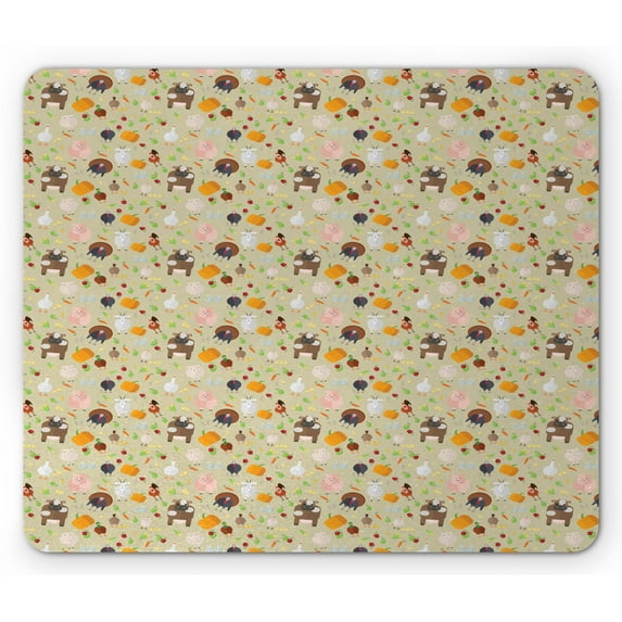 Farmhouse Mouse Pad, Nursery Barnyard Theme Cartoon Farm Animals and Organic Crops Vegetables Pattern, Rectangle Non-Slip Rubber Mousepad, Multicolor, by Ambesonne