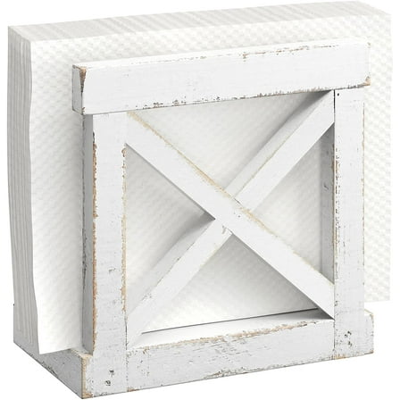 Farmhouse Napkin Holder for Table - Vintage Rustic Distressed Wooden Napkin Holder Dispenser for Kitchen, 6.75" x 5.5 (White)