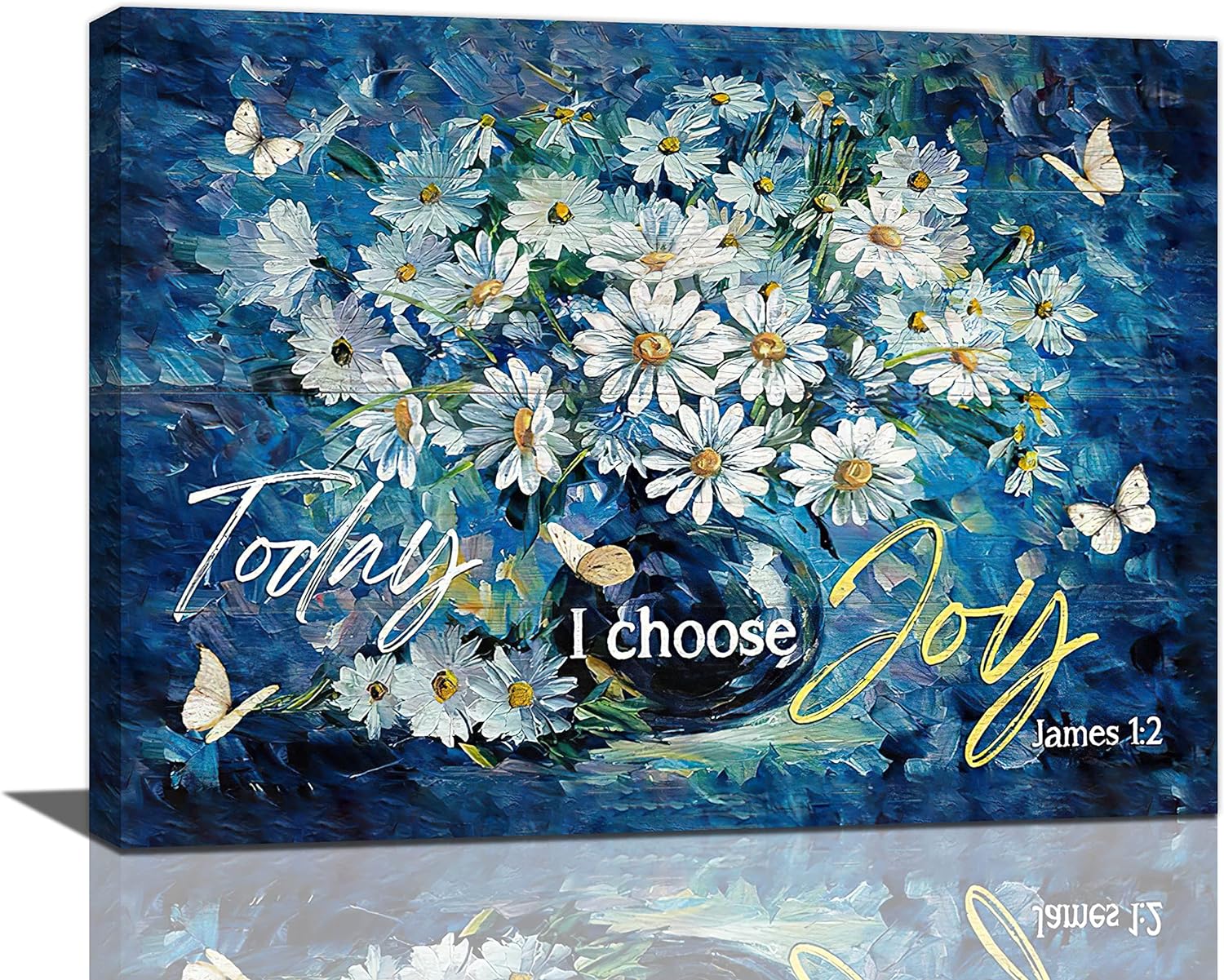 Farmhouse Navy Blue Daisy Flower Decor Wall Art Rustic Floral Butterfly ...