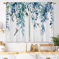 thumbnail image 1 of Farmhouse Navy Blue Eucalyptus Kitchen Curtains Floral Botanical Leaf Wooden Small Short Cafe Window Curtains Rustic Flower Plant Herb Bathroom Drapes Treatment Tier Curtains (27.5x39 Inch), 1 of 6