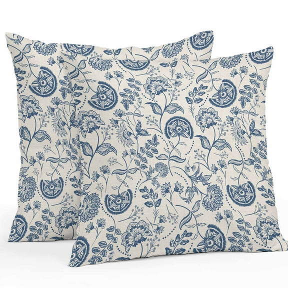 Farmhouse Navy Blue Floral Outdoor Pillow Covers Pack of 2 Linen Boho Paisley Flower Rustic Waterproof Throw Pillow Covers Decorative Cushion Cases for Patio Garden Tent Balcony Couch 16x16 inch
