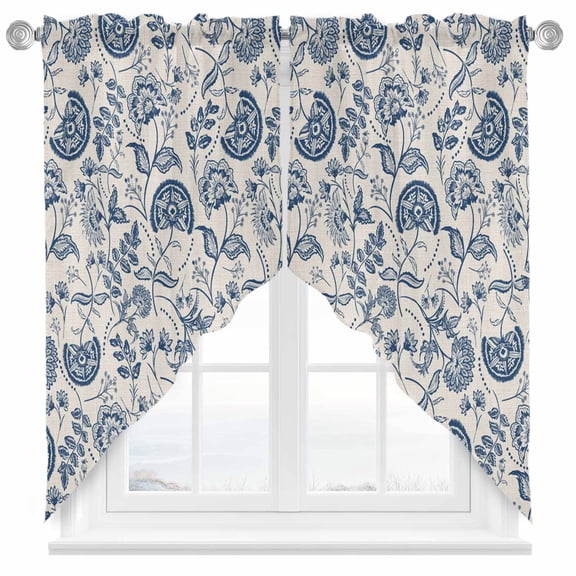 Farmhouse Navy Blue Floral Swag Valances for Windows 2 Pack Linen Boho Paisley Flower Rustic Swag Kitchen Curtains 63 Inches Long Rod Pocket Short Window Treatment for Kitchen Bathroom 36"x63"