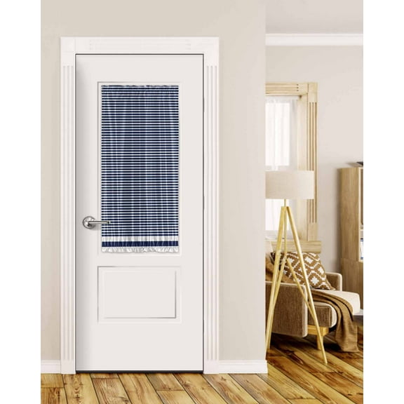 Farmhouse Navy Blue White Striped Blackout Curtains, French Door Curtains for Door Window, Modern Stripes Privacy Drapery for Patio/Sidelight Doors, 1 Panel with Tieback, 25 x 40 Inches