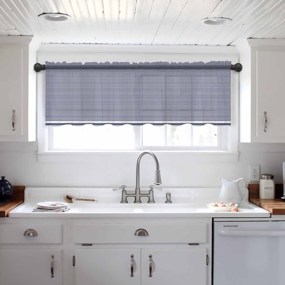 Farmhouse Navy Blue White Striped Valance Curtains for Kitchen/Living Room/Bathroom/Bedroom Window, Modern Stripes Rod Pocket Small Topper Half Short Window Curtains Voile Sheer Scarf 60"x18"