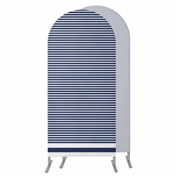 Farmhouse Navy Blue White Striped Wedding Arch Cover, Stretchy Spandex Arch Backdrop Stand Covers 7.2 FT, Modern Stripes Round Top Arched Backdrop Cover for Birthday Party Ceremony Baby Shower Event