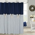 thumbnail image 1 of Farmhouse Navy Shower Curtain,Bowknot,Cotton Woven and Cotton Blend Fabric,Pleated Navy Stripe,Country Style,72x84 in, 1 of 12