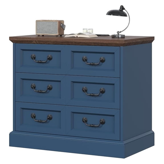Farmhouse Night Stand with Charging Station, 27.6" Wider Blue Wood Nightstand with 3 Drawers Dividers Storage, Larger Bedside Table, Side Table End Table for Bedroom, Living Room, Sofa