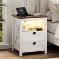 thumbnail image 1 of Farmhouse Night Stand with Charging Station - Smart End Table with Human Sensor LED Lights for Bedroom, Rustic Wood Bedside Table for Living Room, Antique White, 1 of 1