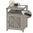 thumbnail image 1 of Farmhouse Nightstand with Charging Station, Rustic End Table Bedroom with Storage Living Room Side Table with USB Ports and Outlets, 18in, Gray Finish, 1 of 7