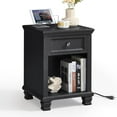thumbnail image 1 of Farmhouse Nightstand with Charging Station, Rustic Wood Nightstand with 1 Drawer, Bedside Table with Open Shelf for Bed Room, End Table for Living Room, Black, 1 of 8