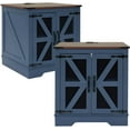 thumbnail image 1 of Farmhouse Nightstand with Charging Station Set of 2, Side Table with Barn Door and Storage, Rustic Wood Bedside Table, End Table for Living Room and Bedroom, Blue, 1 of 15
