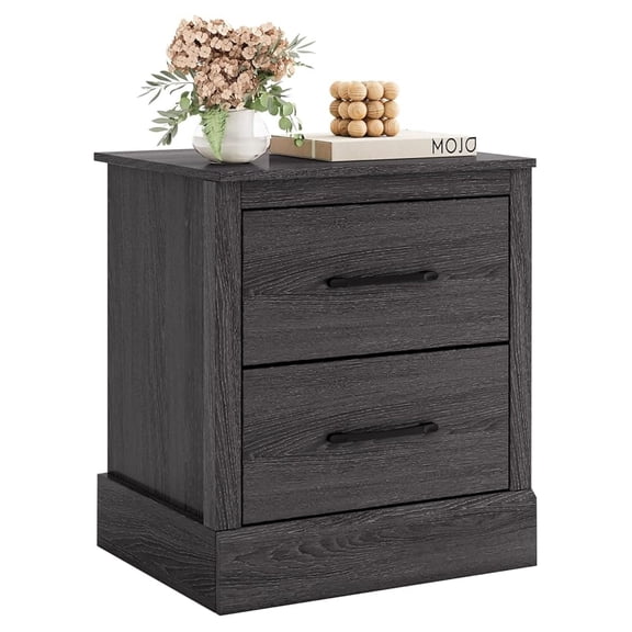 Farmhouse Nightstand with Drawers, Compact Wooden Bed Side Table, Rustic Rectangular Accent Sofa Side End Table, 2 Drawers Storage Nightstand for Bedroom (Dark Grey,1)