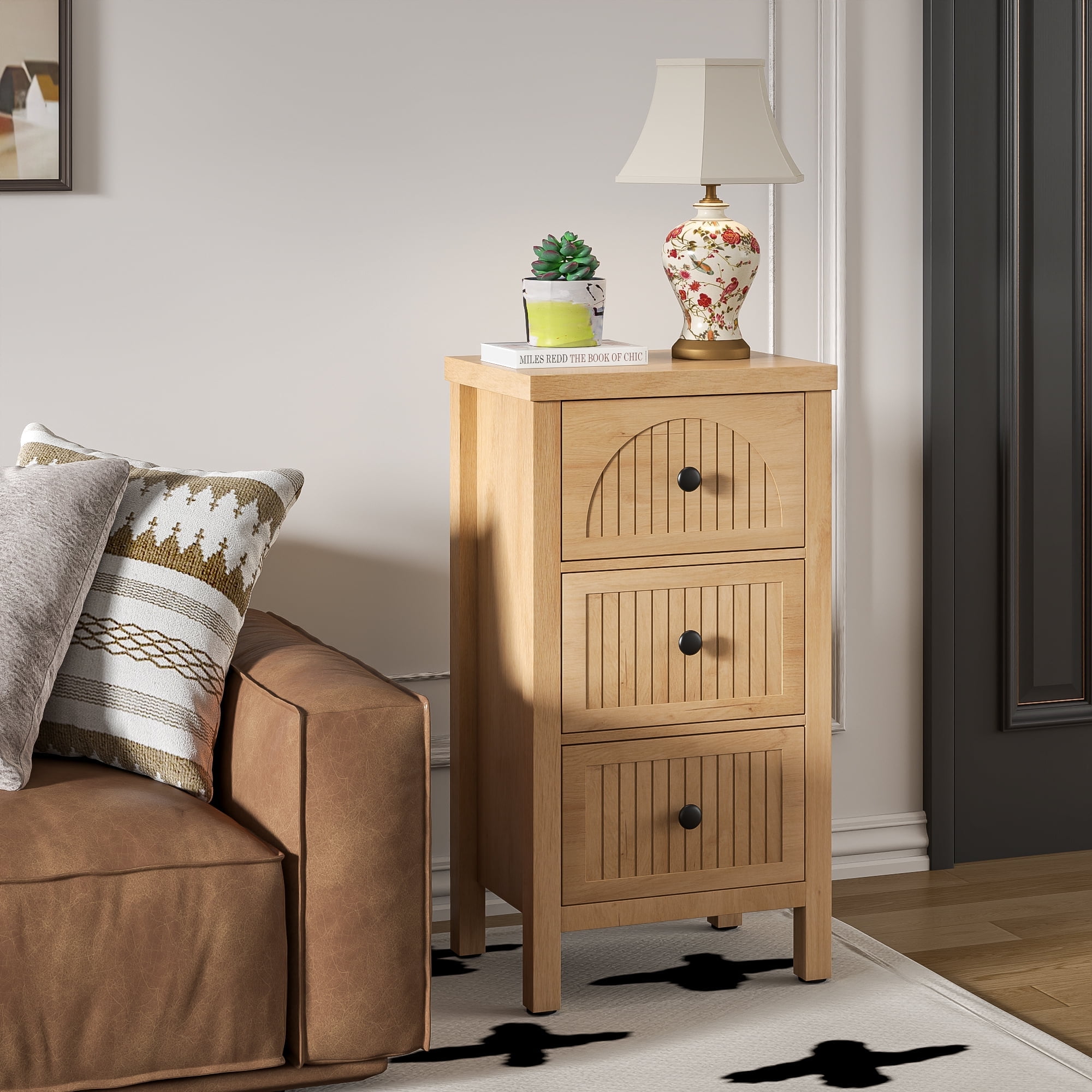 Farmhouse Nightstand & Dresser, Dresser for Bedroom with 3 Drawers, Wooden Storage Cabinet Sofa Table
