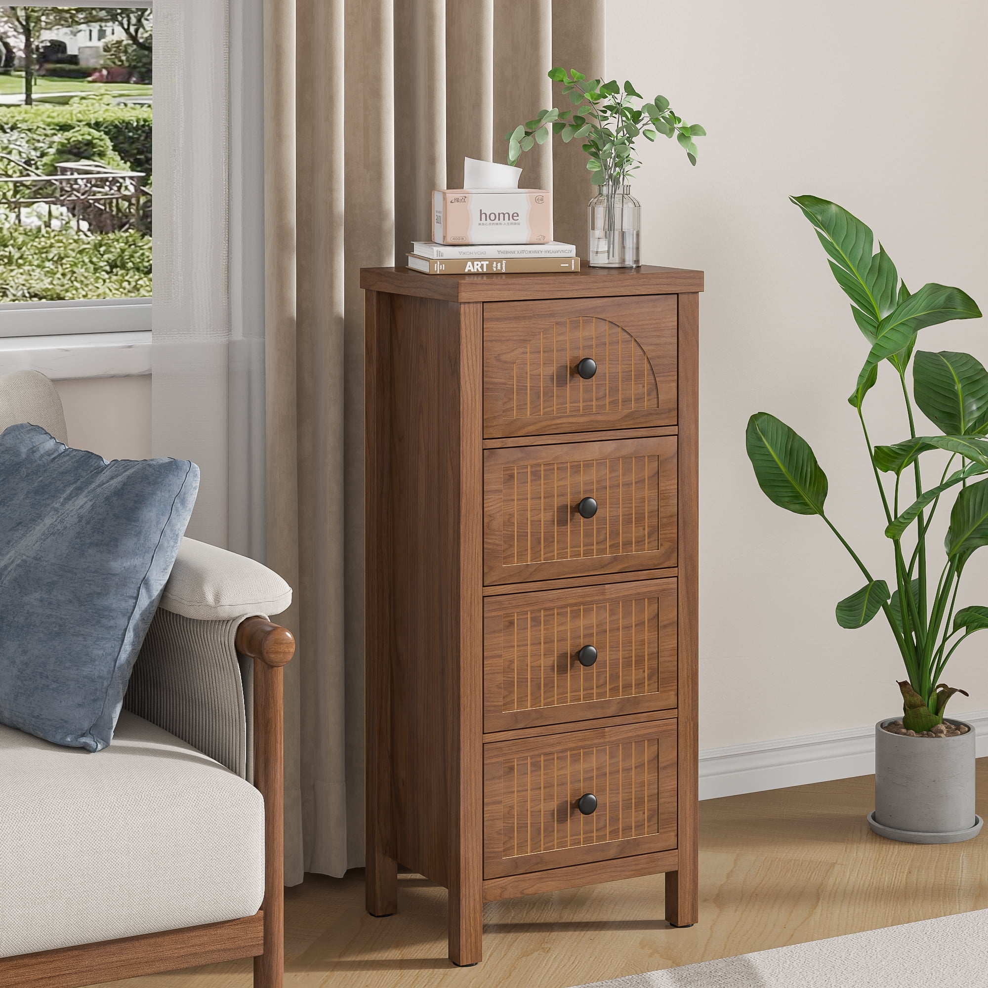 Farmhouse Nightstand & Dresser, Dresser for Bedroom with 4 Drawers, Wooden Storage Cabinet Sofa Table