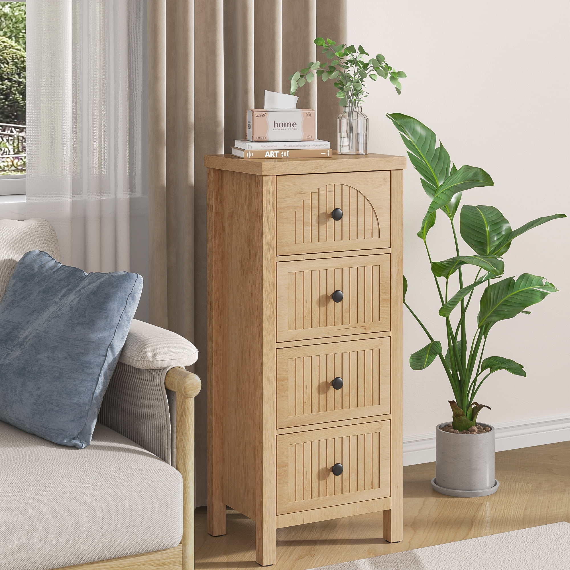 Farmhouse Nightstand & Dresser, Dresser for Bedroom with 4 Drawers, Wooden Storage Cabinet Sofa Table