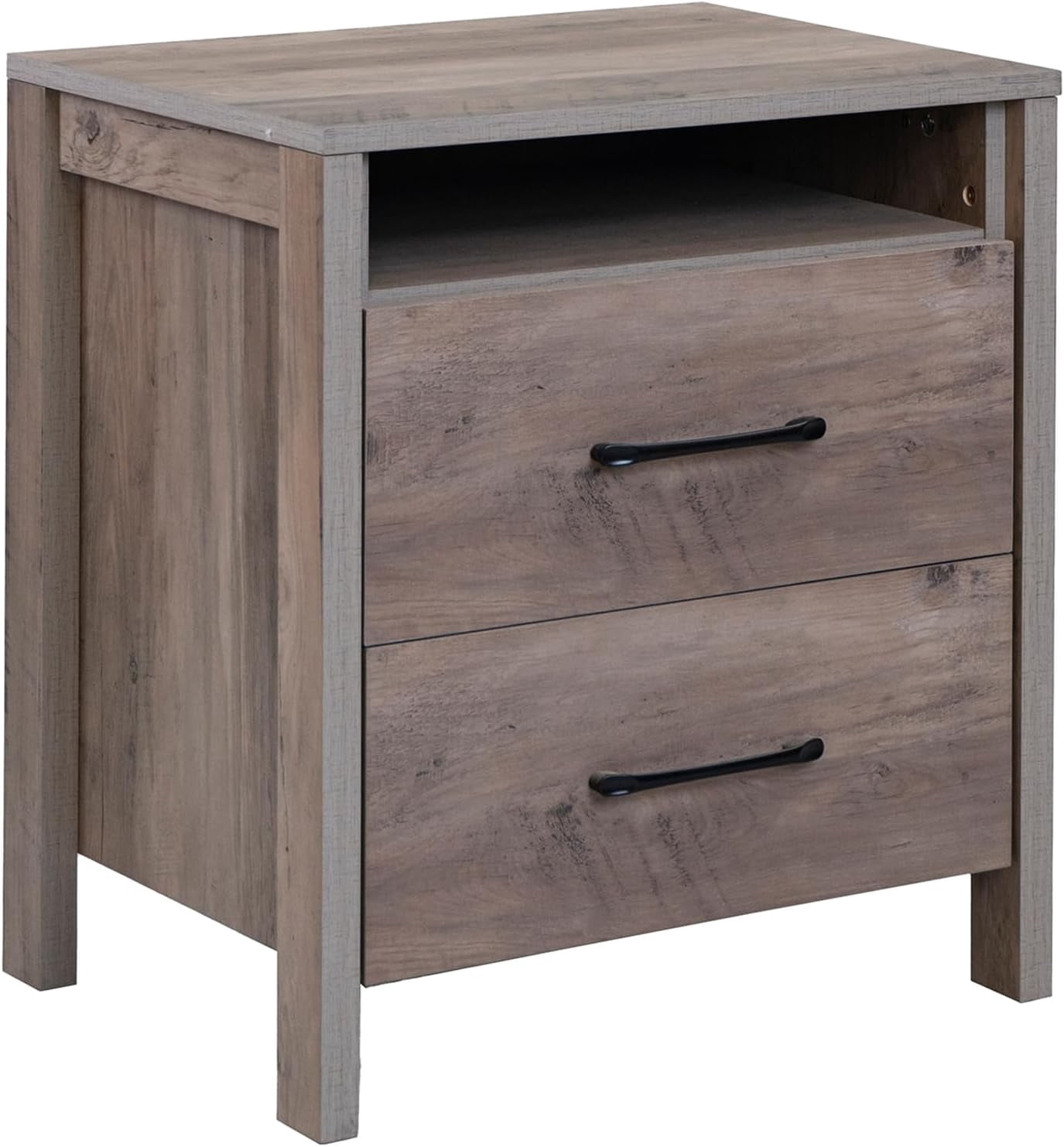 Farmhouse Nightstand, Rustic Wood Bedside Table with 2 Storage Drawers ...