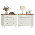 thumbnail image 1 of Farmhouse Nightstand Set of 2 with 3 Drawers, 34 Inch Large Wood Bedside Table, Wide Sofa Side End Table Chest of Drawers for Bedroom & Living Room, White, 1 of 8