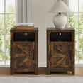 thumbnail image 1 of Farmhouse Nightstand Set of 2, Bedside Table with Charging Station, Night Stand with Barn Door, Brown End Table Sofa Side, Nightstand Storage for Bedroom Living Room, Brown, 1 of 14
