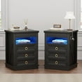 thumbnail image 1 of Farmhouse Nightstand Set 2 with Gun Drawer,Bedside Table with Charging Station and Human Body Senor,3 LED Lights Night Stand with 3 Drawers and Open Shelf,End Side Table for Bedroom(Black), 1 of 9