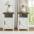 thumbnail image 1 of Farmhouse Nightstand Set of 2，Modern Bedside Table with Charging Station，End Table with Barn Door and Shelf，Sofa Side Table for Bedroom, Living Room，White, 1 of 16