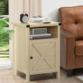thumbnail image 1 of Farmhouse Nightstand Set of 2, Rustic End Table with Storage Cabinet and Shelf, End Table Set of 2 for Bedroom Living Room, Wood Night Stand Side Table, Light Oak, 1 of 7