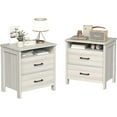 thumbnail image 1 of Farmhouse Nightstand Set of 2, Rustic Nightstand with 2 Drawers, Wood End Table with Open Shelf, Side Table for Bedroom, Light Gray, 1 of 14