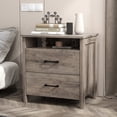 thumbnail image 1 of Farmhouse Nightstand with 2 Drawers, Rustic Light Brown Bedside Table with Open Shelf, Wooden Side End Table for Bedroom, 1 of 7