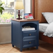 Farmhouse Nightstand with Charging Station, Wood End Table w/Arched-door Storage Space Decorate, 2 Storage Drawers, for Bedroom, Living Room