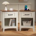 thumbnail image 1 of Hommpa Set of 2 End Table With Charging Station For Living Room, Farmhouse Side Table with Drawer, Nightstand Bedside Table with Storage Shelves For Bedroom, Rustic White, 1 of 10