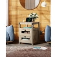 thumbnail image 1 of Farmhouse Nightstand with USB Charging, 2 Drawers & Open Shelf, Side Table for Bedroom & Living Room, Greige Finish, 1 of 7