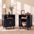 thumbnail image 1 of Farmhouse Nightstands Set of 2 with Built-in Charging Station Storage End Table Bedside Table Sliding Door for Bedroom Living Room, Walnut, 1 of 11