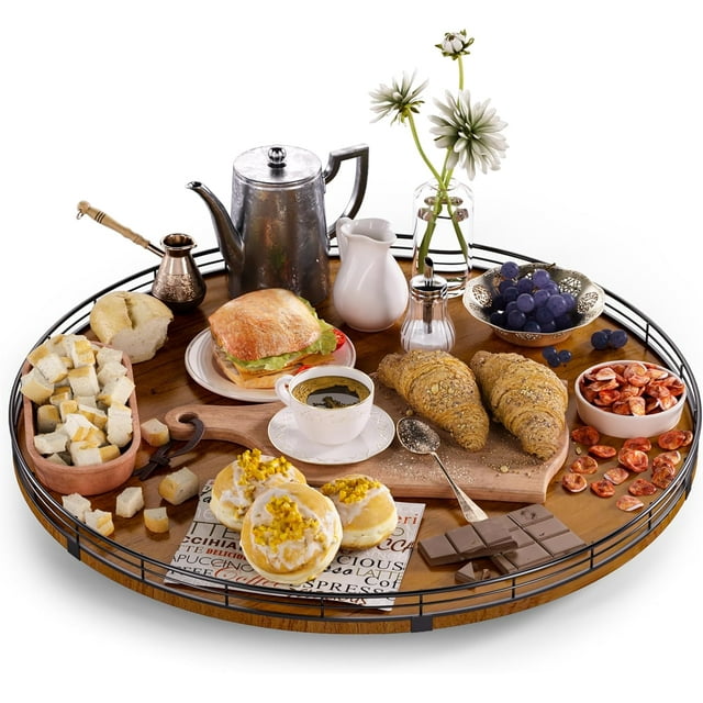 Farmhouse Oak 24" Lazy Susan Turntable Organizer For Cabinet, Round