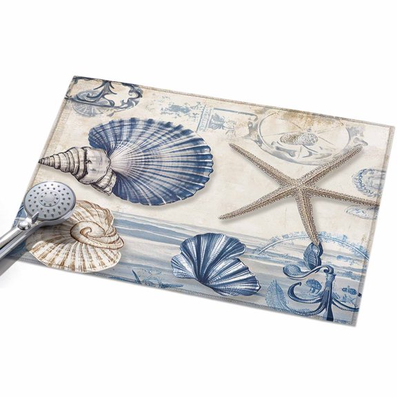 Farmhouse Ocean Area Rugs 2x3ft Shell Starfish Fishing Hook Floor Rug&nbsp;Non Slip Low Pile Ultra Soft Throw Carpet for Entryway Indoor Entrance Kitchen Bathroom