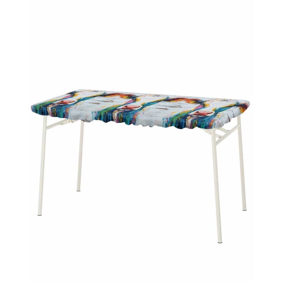 Farmhouse Oil Painting Rectangle Tablecloth, Waterproof Elastic Fitted Table Covers for 8 Foot Tables, 32x96inch Decorative Tablecloths for Picnic, Camping, Outdoor, Colorful Cow Animal Wooden Grain