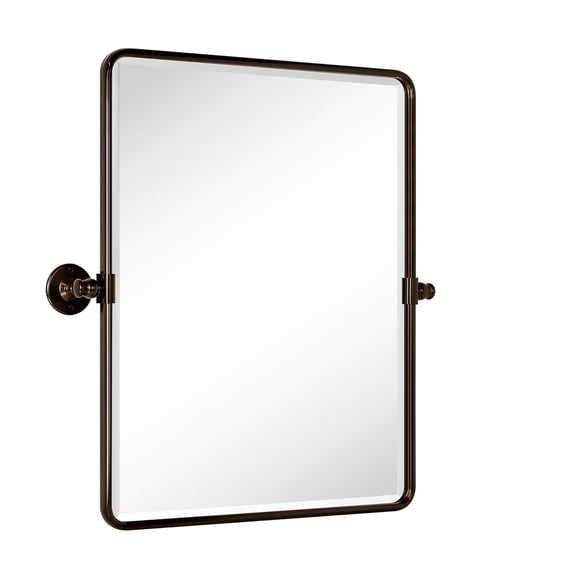 Farmhouse Oil Rubbed Bronze Metal Framed Pivot Rectangle Bathroom Mirror Rounded Rectangluar Tilting Beveled Vanity Mirrors for Wall, Overall 22.91 x 24 inches (Mirrror 19 x 24 inches)