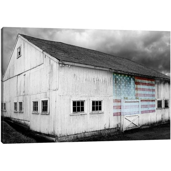 Farmhouse Old Barn Canvas Wall Art, Farmhouse with USA Flag Pictures Wall Decor Art, Vintage Barn Canvas Art Prints, Rustic Wall Art for Country Room Decor, Farmhouse Style Wall Decor 12x18 Inches