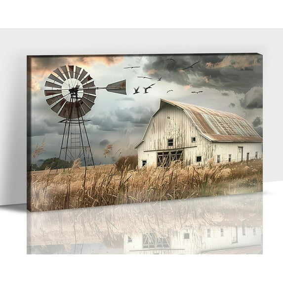 Farmhouse Old Truck Wall Art Home Farmhouse Decor, Blue Truck Canvas Print Barn White Floral Rustic Pictures for Walls, Country Artwork Living Room Wall Art Bedroom Decor 12x18 Inches