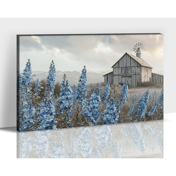Farmhouse Old Truck Wall Art Home Farmhouse Decor, Blue Truck Canvas Print Barn White Floral Rustic Pictures for Walls, Country Artwork Living Room Wall Art Bedroom Decor 12x18 Inches