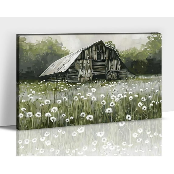 Farmhouse Old Truck Wall Art Home Farmhouse Decor, Blue Truck Canvas Print Barn White Floral Rustic Pictures for Walls, Country Artwork Living Room Wall Art Bedroom Decor 12x18 Inches