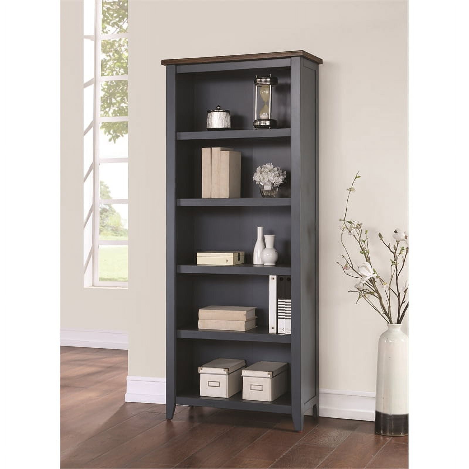 Farmhouse Open Wood Bookcase Storage Shelves Office Bookcase Blue