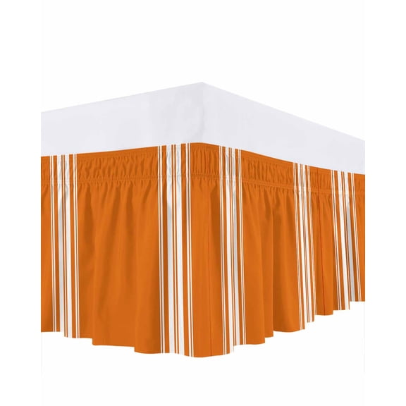 Farmhouse Orange Bed Skirt White Stripe Bed Skirts King Size 18 Inch Drop, Wrap Around Dust Ruffle&nbsp;Bedskirt with Adjustable Elastic Belt for Queen Size Beds