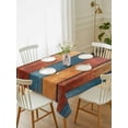 thumbnail image 1 of Farmhouse Orange Blue Yellow Tablecloth Rectangle Table Cloth 60x84, Waterproof Tablecloth Outdoor Table Cloth, Vintage Wood Country Washable Table Cover for Kitchen Dinning Party, 1 of 8