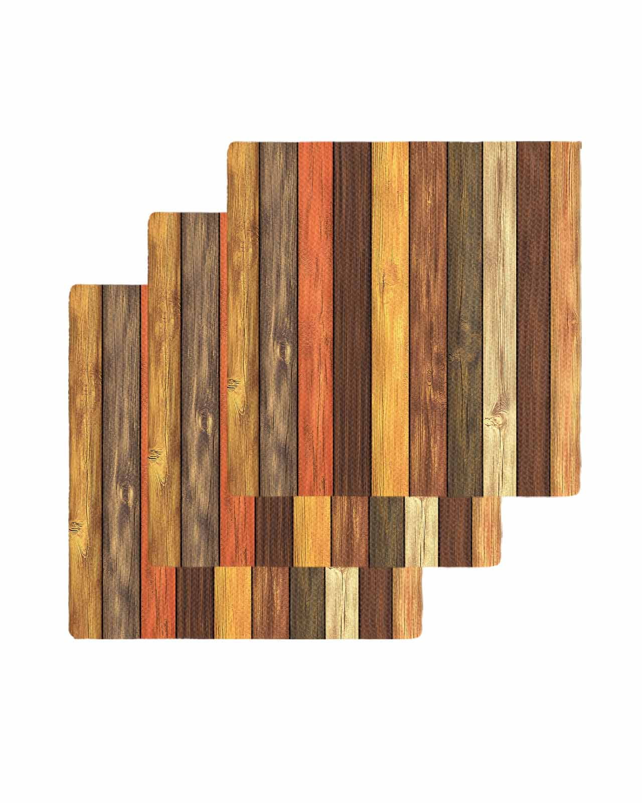 Farmhouse Orange Brown Kitchen Dish Towels for Drying Dishes Set of 3, Retro Vintage Wood Waffle Weave Microfiber Terry Hand Tea Bathroom Towels Quick Dry & Absorbent Towel 12x12