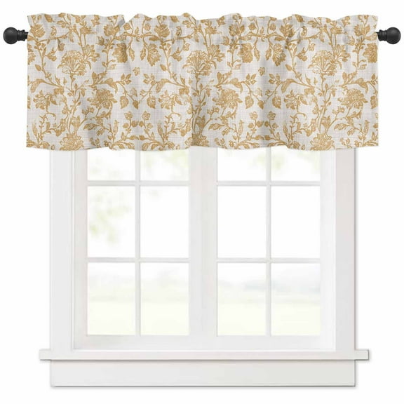 Farmhouse Orange Curtain Valance for Windows/Kitchen/Living Room/Bedroom, Vintage Flower Leaf Botanical Plant Rod Pocket Window Treatment Short Drape Topper Small Tier Cafe Curtains Panel 54X18