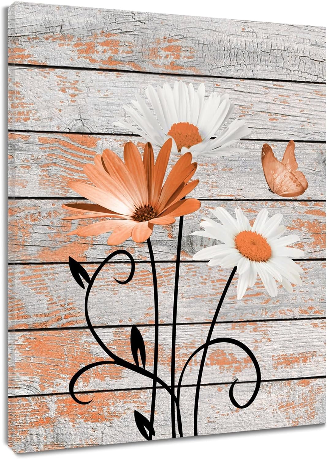 Farmhouse Orange Floral Wall Art for Living Room White Daisy Flower and ...