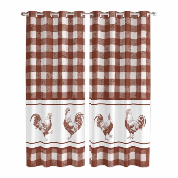 Farmhouse Orange Plaid Kitchen Curtains Window Panels, Vintage Country Cock Checkered Insulated Window Treatment Curtain, Grommet Curtains for Bedroom/Living Room/Bathroom, 2 Piece 42"Wx84"L